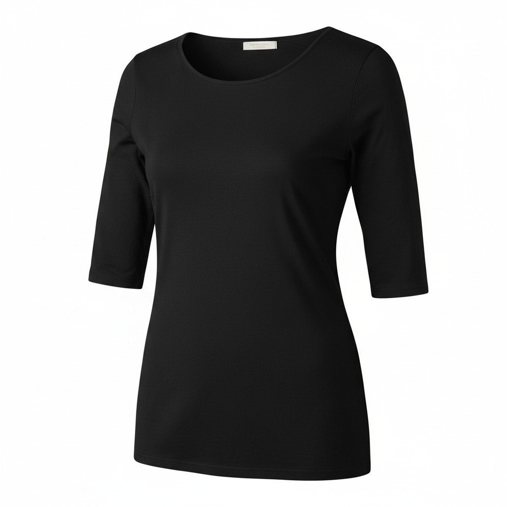 Testimony Los Angeles Womens Black Scoop Neck Elbow Sleeve Knit Top Size L USA